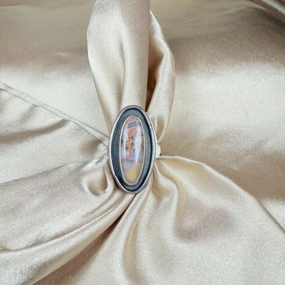 Handmade Silver Ring with Oval Scenic Jasper Natural Gemstone Jewelry Size 7